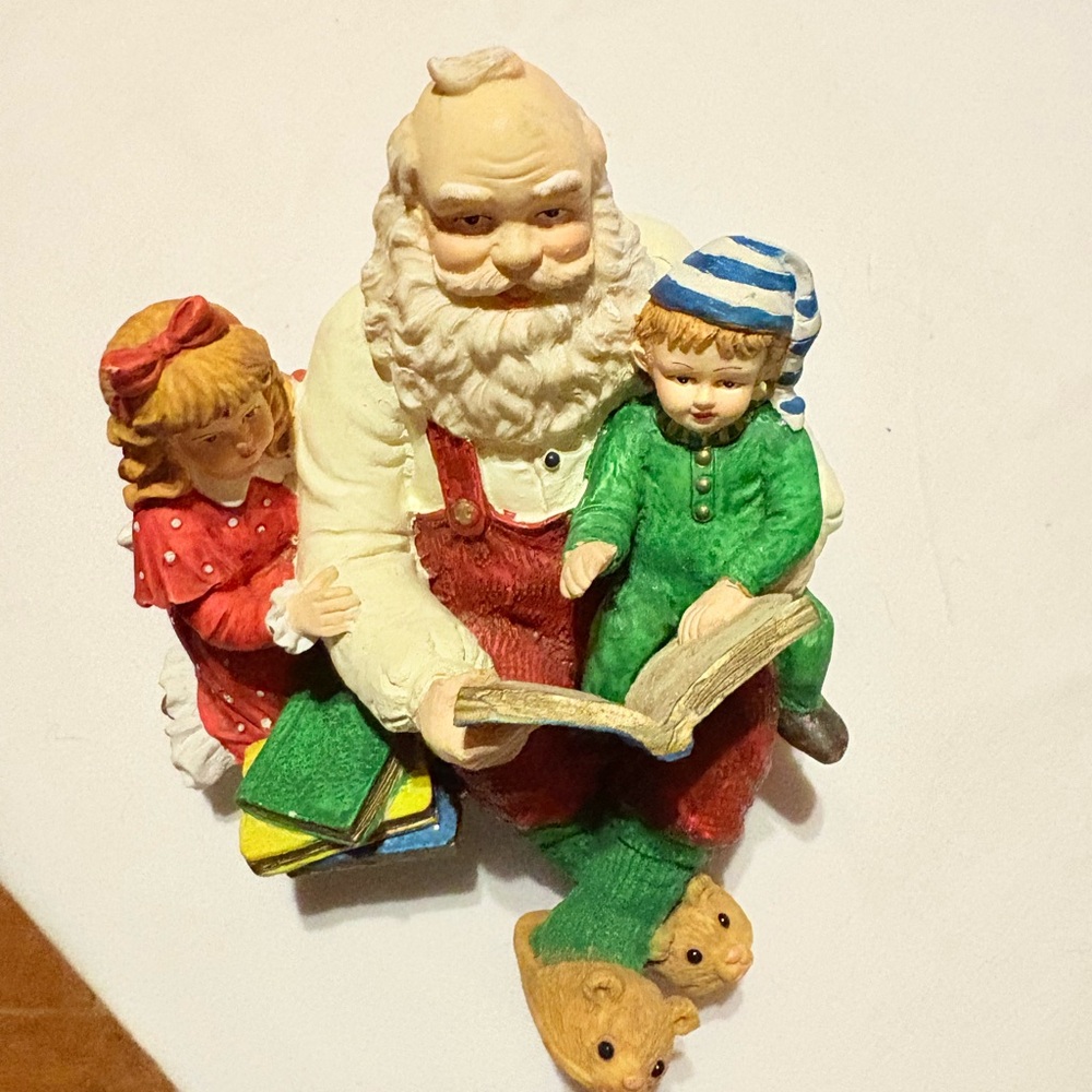 Santa Claus Reading Figurine with Children